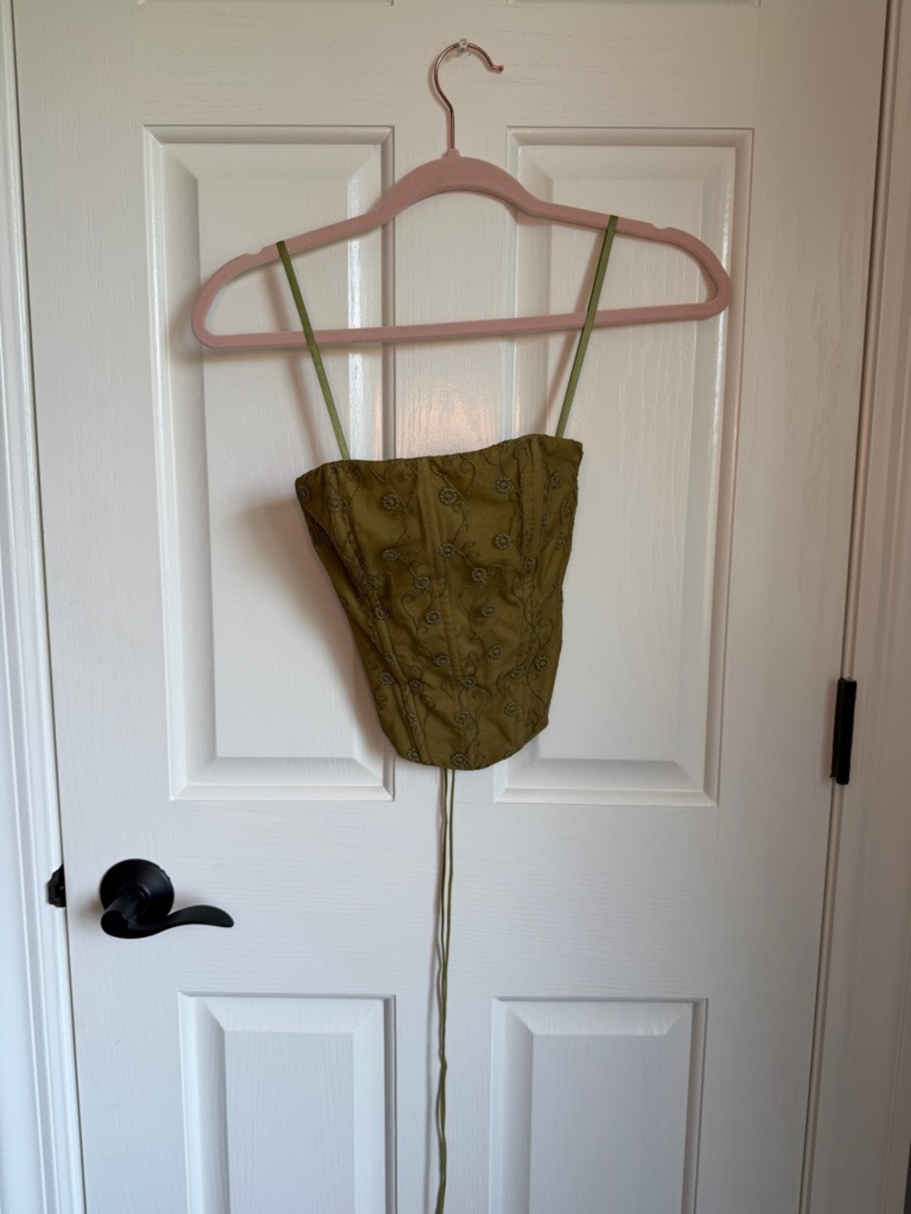 Olive Green Embroidered Strapless Corset Top